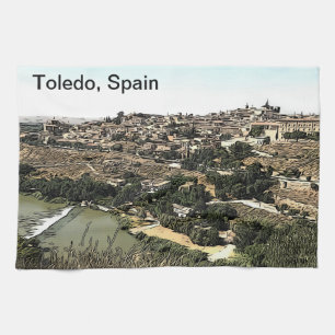 Illustrierte Landschaft Kunst Toledo, Spanien Geschirrtuch