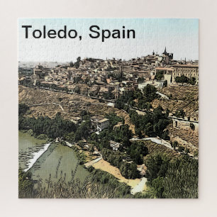 Illustrierte Landschaft Kunst Toledo, Spanien Puzzle
