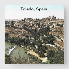Illustrierte Landschaft Kunst Toledo, Spanien Quadratische Wanduhr