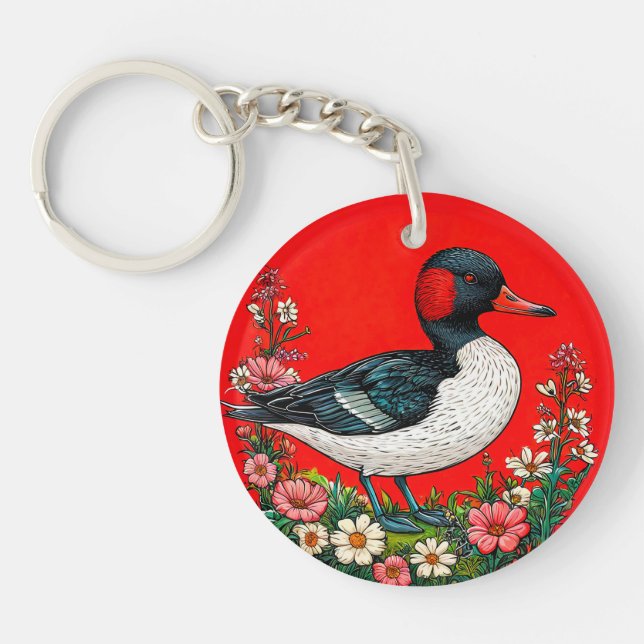 Illustrierte, lebendige Ente Schlüsselanhänger (Vorderseite)