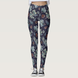 Illustrierte Leggings in Navy Blue und Green Pine 