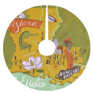 Illustrierte Louisiana-Karte: Reise-Highlights. Polyester Weihnachtsbaumdecke