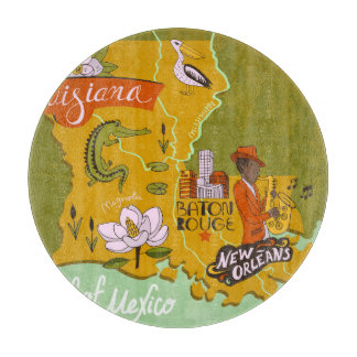Illustrierte Louisiana-Karte: Reise-Highlights. Schneidebrett