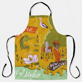 Illustrierte Louisiana-Karte: Reise-Highlights. Schürze