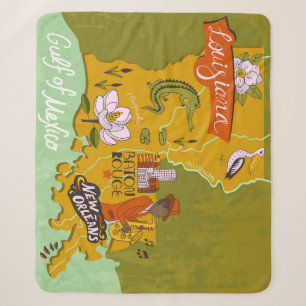 Illustrierte Louisiana-Karte: Reise-Highlights. Sherpadecke