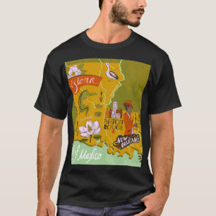 Illustrierte Louisiana-Karte: Reise-Highlights. T-Shirt