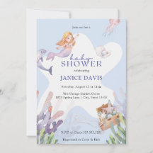 Illustrierte Mermaid Baby Dusche Einladung