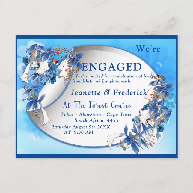 Illustrierte Moon-Blume-Verlobung Einladungspostkarte (Vorderseite)