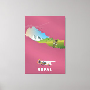 Illustrierte Nepal-Karte Poster Leinwanddruck