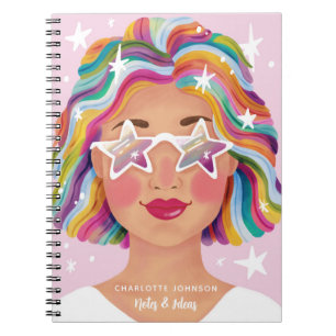 Illustrierte Niedliche Girl Rainbow Personalisiert Notizblock