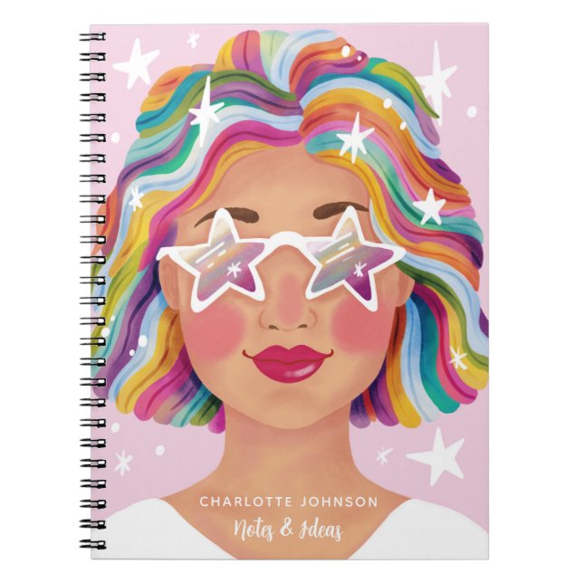Illustrierte Niedliche Girl Rainbow Personalisiert Notizblock (Vorderseite)