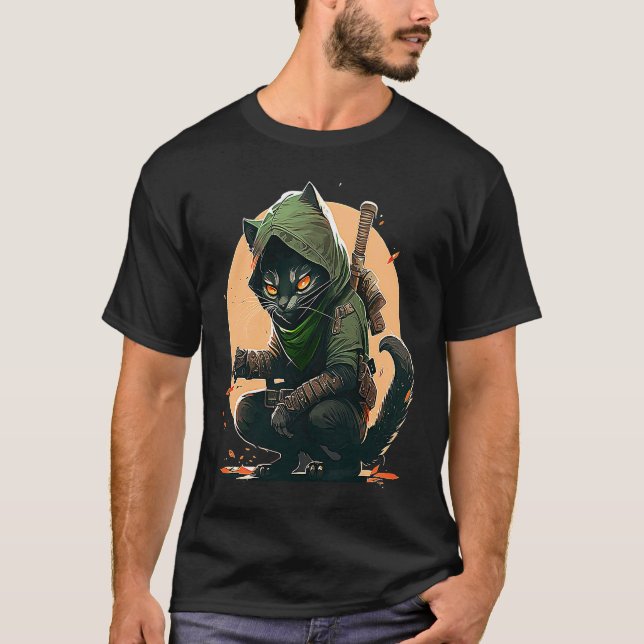 Illustrierte Ninja-Katze T-Shirt (Vorderseite)