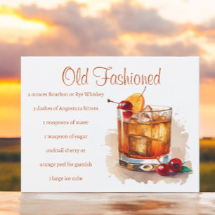 Illustrierte Old Fashioned Cocktail-Rezept Postkarte