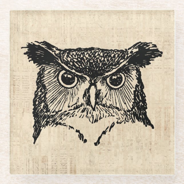 Illustrierte Owl Art Glasuntersetzer (Vorderseite)