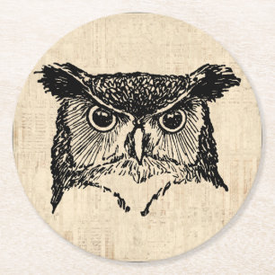 Illustrierte Owl Art Runder Pappuntersetzer