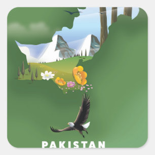 Illustrierte Pakistan-Reisekarte. Quadratischer Aufkleber