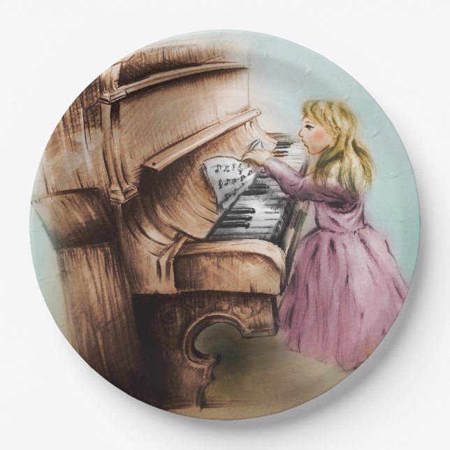 Illustrierte Papiertüte - Piano Girl Pappteller (Vorderseite)