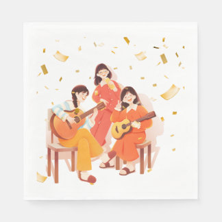 Illustrierte Party-Servietten "Cozy Music & Friend Serviette