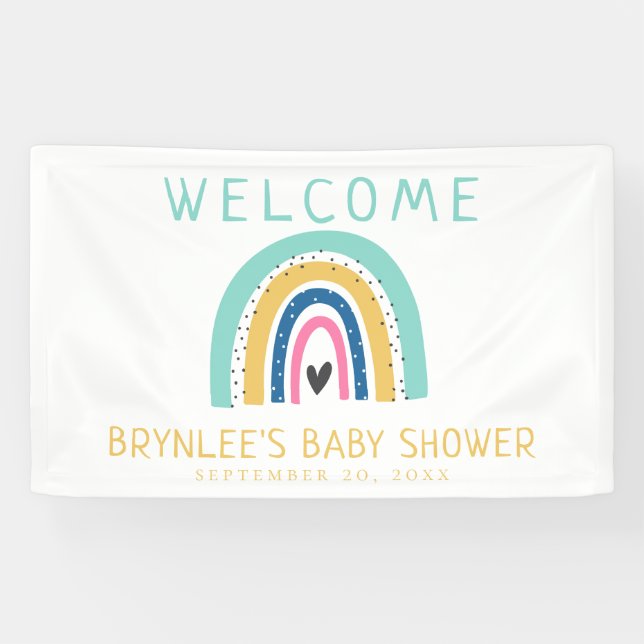 Illustrierte Pastel Rainbow Baby Dusche Banner (Horizontal)