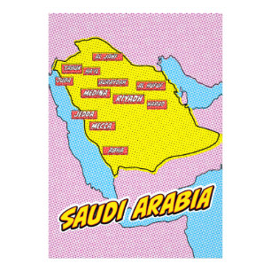 Illustrierte Pop-Art-Karte von Saudi-Arabien Fotodruck