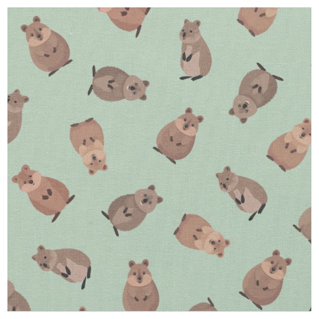 Illustrierte Quokkas auf Hellgrün Stoff (Nahaufnahme)
