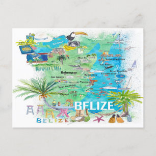 Illustrierte Reise Karte von Belize Karibik mit St