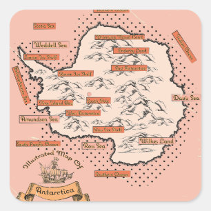 Illustrierte Reisekarte Antarktis Quadratischer Aufkleber