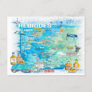 Illustrierte Reisekarte der Hebriden-Inseln Postkarte