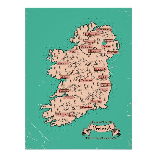 Illustrierte Reisekarte Irlands Poster (Vorderseite)