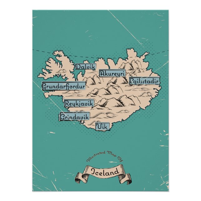 Illustrierte Reisekarte Island Poster (Vorderseite)