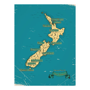 Illustrierte Reisekarte Neuseelands Fotodruck