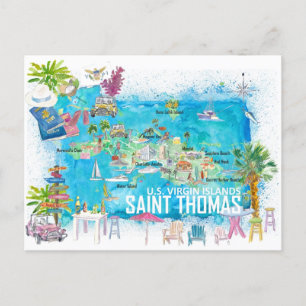 Illustrierte Reisekarte Saint Thomas USVI Postkarte
