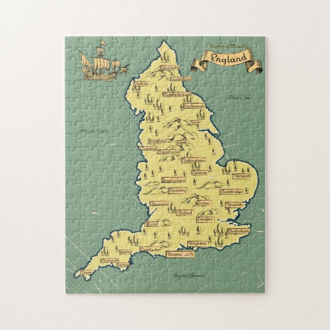 Illustrierte Reisekarte von England Puzzle (Vertikal)