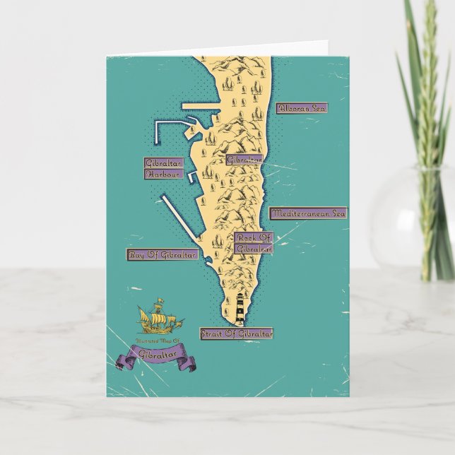 Illustrierte Reisekarte von Gibraltar Einladung (Vorderseite)