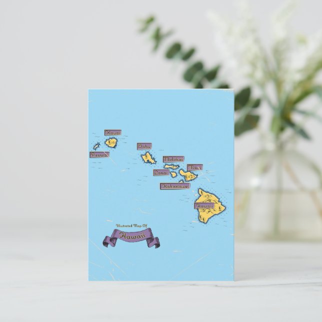 Illustrierte Reisekarte von Hawaii Einladungspostkarte (Stehend Vorderseite)