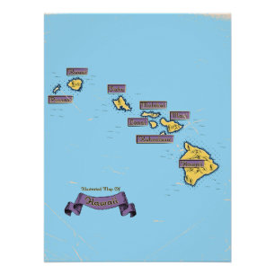 Illustrierte Reisekarte von Hawaii Poster