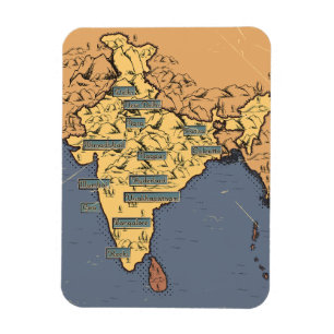Illustrierte Reisekarte von Indien Magnet