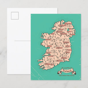 Illustrierte Reisekarte von Irland Einladungspostkarte