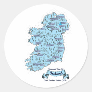 Illustrierte Reisekarte von Irland Runder Aufkleber