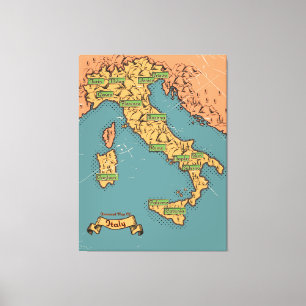 Illustrierte Reisekarte von Italien Leinwanddruck