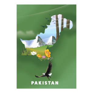 Illustrierte Reisekarte von Pakistan. Fotodruck