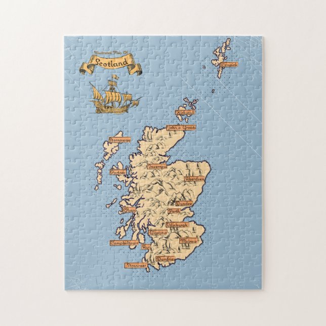 Illustrierte Reisekarte von Schottland Puzzle (Vertikal)