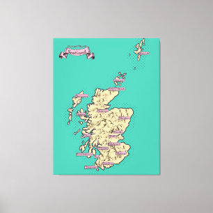 Illustrierte Reisekarte von Schottland (Türkis-Ver Leinwanddruck