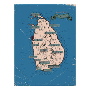 Illustrierte Reisekarte von Sri Lanka Poster
