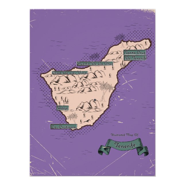 Illustrierte Reisekarte von Teneriffa Poster (Vorderseite)
