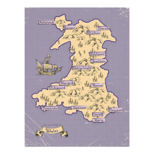 Illustrierte Reisekarte von Wales Fotodruck