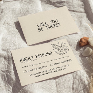 Illustrierte Retro-handgeschriebene Quirky-Hochzei RSVP Karte
