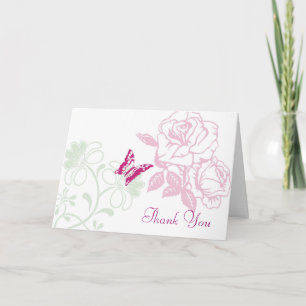 Illustrierte Rose & Butterfly Garden Wedding Dankeskarte