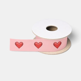 Illustrierte rote Herzen in Rosa Satinband