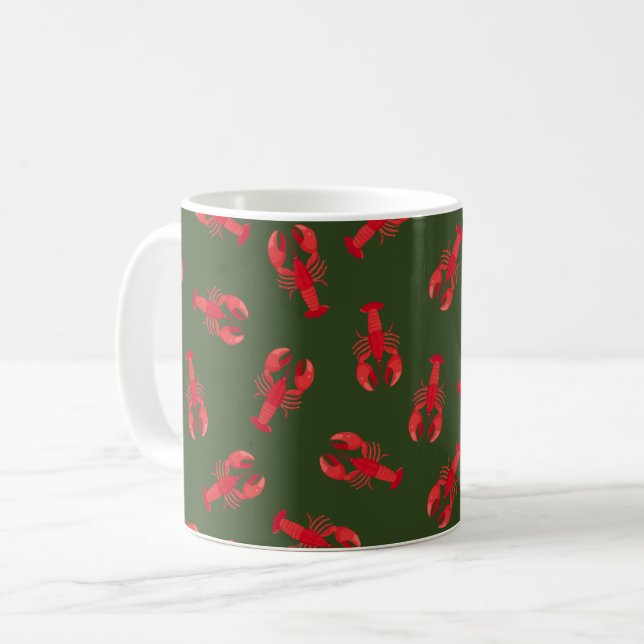 Illustrierte Rote Hummer auf Dunkelgrün Kaffeetasse (Vorderseite Links)